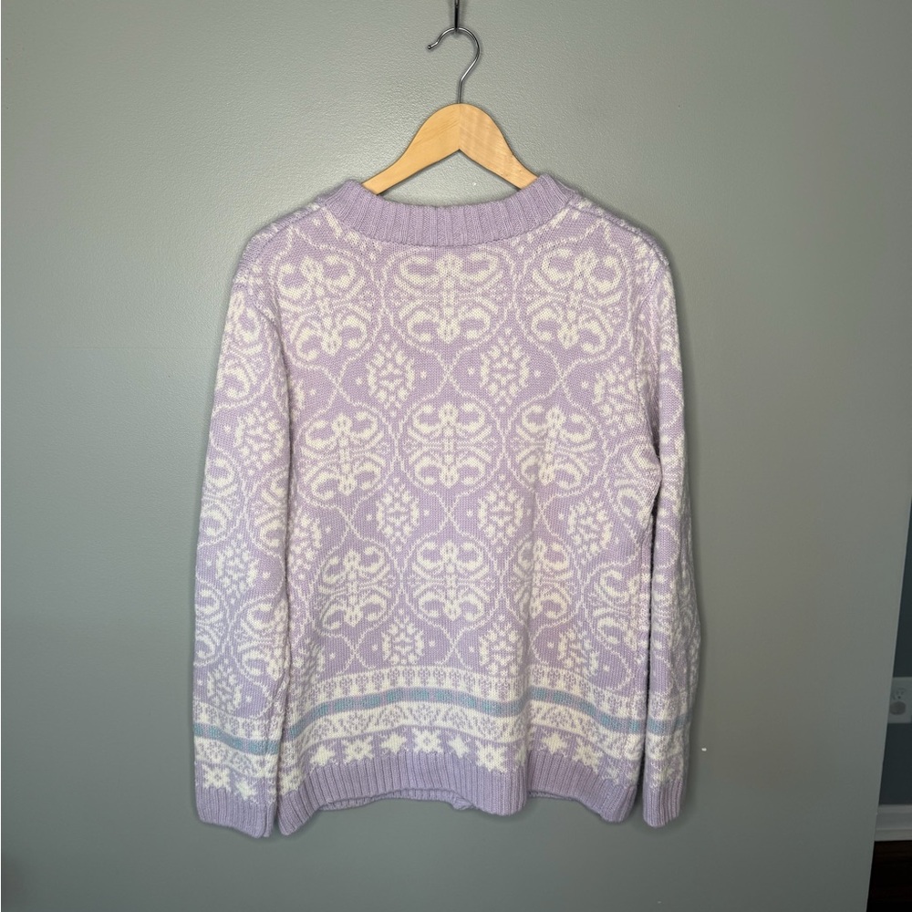 National Vintage 90s Pastel Lavender Fair Isle Cardigan - Picture 3 of 9